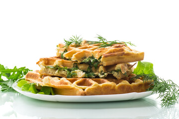 Homemade fried vegetable waffles with herbs inside