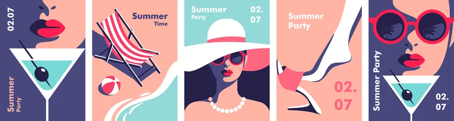 Foto op Plexiglas Summer party, vacation and travel concept. Vector illustration in minimalistic style. © faber14