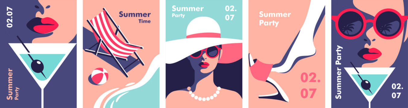 Summer party, vacation and travel concept. Vector illustration in minimalistic style.