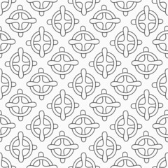 Seamless vector pattern with intersecting hand drawn crosses and circles shapes. Black and white background.