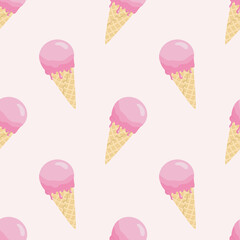 Melting pink ice cream ball vector seamless pattern