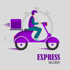 Fototapeta na wymiar Online delivery service banner , online order tracking, purple scooter delivery, driver. Shipping. Vector illustration