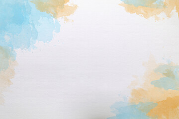 Hand painted watercolor background with blue and orange color brush shape