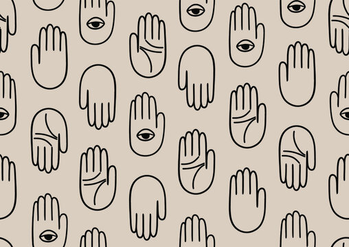 Hands chiromancer esoteric seamless  vector pattern. Mystic doodle background
