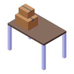 Moving house services table box icon isometric vector. Move home. Service pack