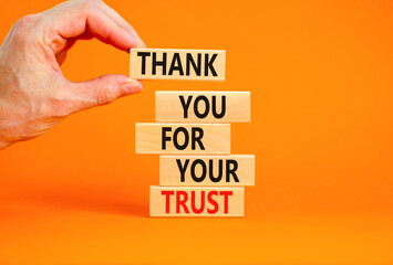 Thank you for trust symbol. Concept words Thank you for your trust on wooden blocks on a beautiful...