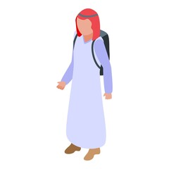 Muslim kid school icon isometric vector. Arab student. Online class