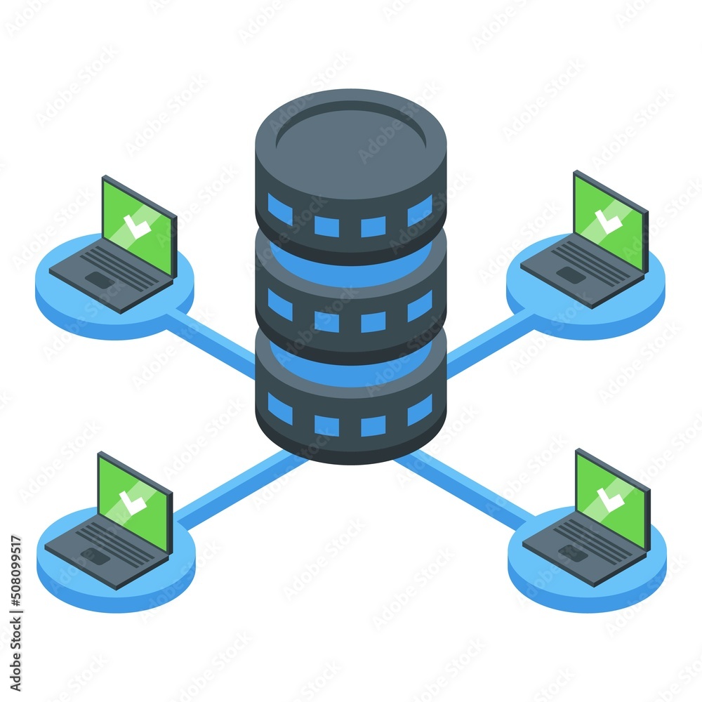 Poster server data icon isometric vector. software laptop. computer language