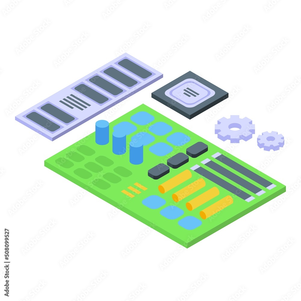 Poster computer hardware icon isometric vector. work system. process work