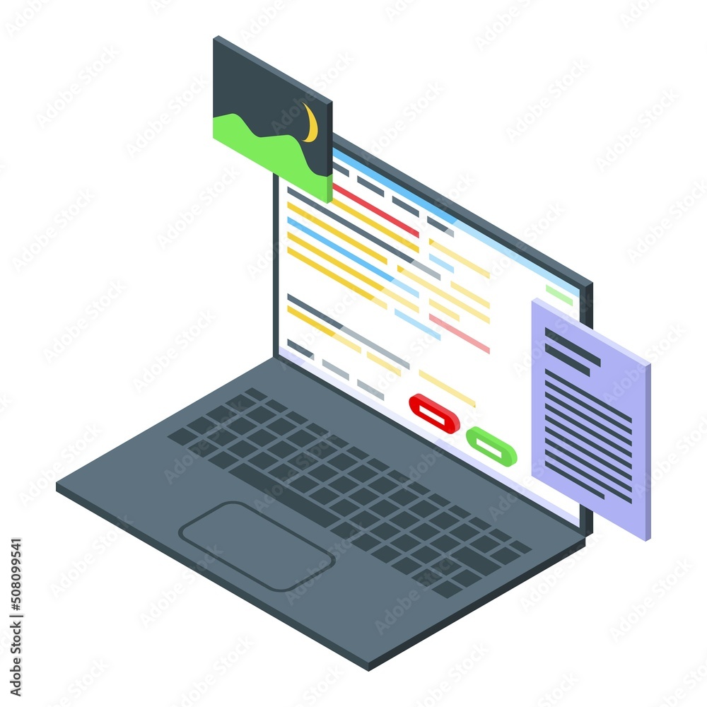 Poster laptop graph icon isometric vector. code monitor. computer process