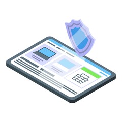 Secured tablet icon isometric vector. Laptop code. Computer process