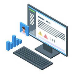 Computer soft icon isometric vector. Laptop code. Engineer process