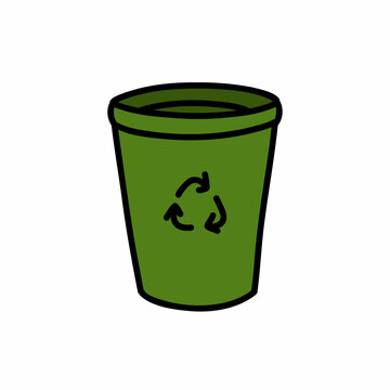 recycle trash can doodle icon, vector color line illustration