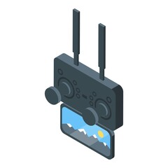 Phone joystick drone icon isometric vector. Video camera. House tour