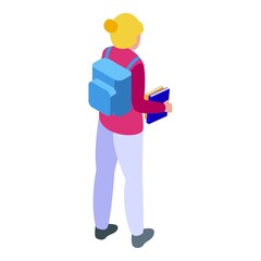 Girl learning icon isometric vector. School student. Education computer