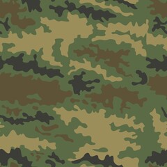 Army camo vector illustration classic seamless pattern, military uniform texture.