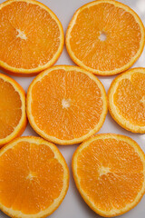 Detail of orange circular cuts boards