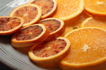 Fototapeta na wymiar circular slice of oranges on a plate