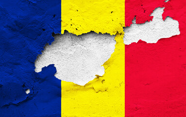 Graphic Concept of a damaged Flag of Chad painted on a wall.
