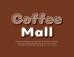 Vector business concept Coffee Mall. Brown stylish Font. Retro Alphabet Letters, Numbers and Symbols set