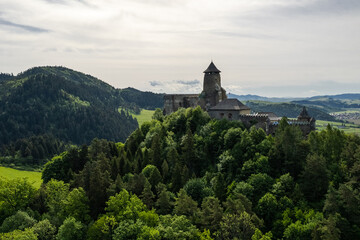 Naklejka premium Stara Lubovna Castle in Slovakia, Aerial Drone View
