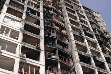 Residential high-rise building after a strong fire