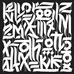 Calligraphy abstract graffiti lettering, grunge gothic design composition, print design. - obrazy, fototapety, plakaty