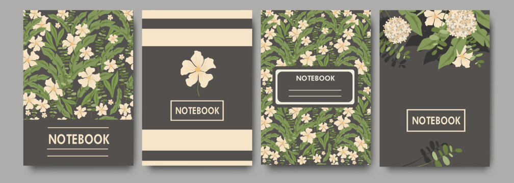 Set of cover designs for notebook, notepad, poster or banner, invitation with abstract plants and flowers, shapes and elements. Vector 