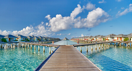 Fototapeta premium Travel, tourism and relaxation in the resort of the Maldives. Paradise tropical beach. Paradise tropical beach. The best place for holidays and health