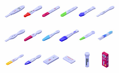 Pregnancy test icons set isometric vector. Analysis kit. Baby birth
