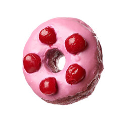 Sweet tasty glazed donut decorated with berries isolated on white