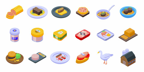 Foie gras icons set isometric vector. French food. Liver fat