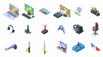 E-sports icons set isometric vector. Game computer. Console controller © ylivdesign