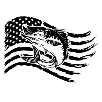 Distressed Flag Fish vector, Bass Fish American Flag Clipart
