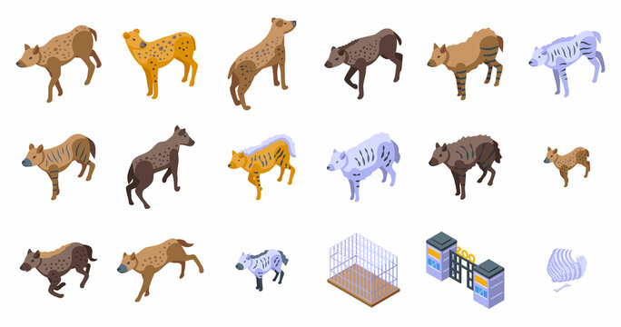 Hyena icons set isometric vector. Wildlife animal. Carnivore mammal