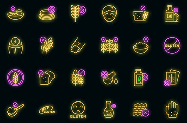 Obraz premium Gluten intolerance icons set outline vector. Free gluten. Non gmo vector neon