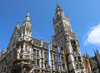 Fototapeta na wymiar Clock tower of the Town Hall of Munich in Germany