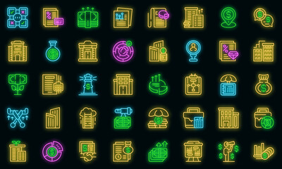 Investment company icons set outline vector. Executive trader. Bank client vector neon