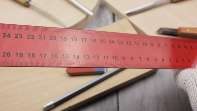 Metal ruler. Ruler angle. Ruler in centimeters for construction work close-up.