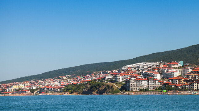 Seaside view of Elenite resort complex, Bulgaria. Modern hotels