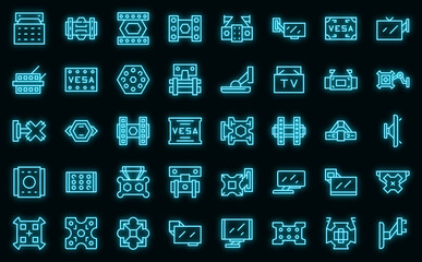 TV mount icons set outline vector. Wall bracket. Arm panel vector neon