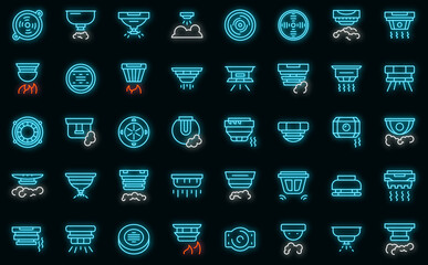 Smoke detector icons set outline vector. Alarm celling. Fire accident vector neon