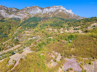 Fototapeta na wymiar Aerial view of Iskar River Gorge near village of Ochindol, Bulgaria