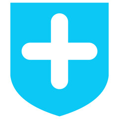 Obraz premium Vector illustration of a shield with a plus sign, a combination of blue on the shield and white on the plus sign.