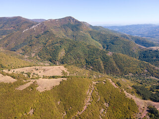 Fototapeta premium Aerial view of Iskar River Gorge near village of Ochindol, Bulgaria