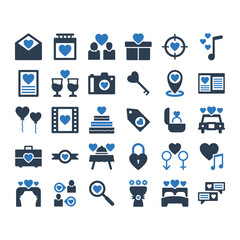 Love And Wedding icon set sign symbol