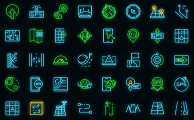 Trajectory icons set outline vector. Business road. Compass earth vector neon