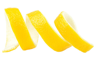 Lemon peel isolated on a white background. Citrus twist peel.