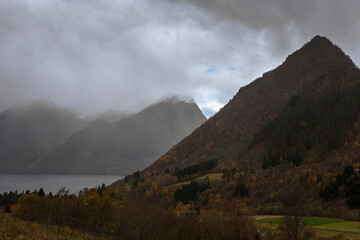 A threatening stormy sky over Urkedalen and Norangsfjorden, Møre og Romsdal, Norway