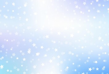 Light Pink, Blue vector pattern with christmas snowflakes, stars.